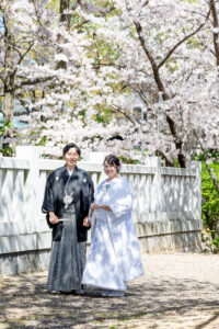 日泰寺で桜ロケーションウェディングフォト　白無垢花嫁