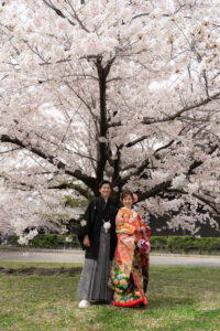 名古屋城で桜ロケーションフォト和装ロケーション前撮りおすすめ