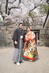 桜の和装前撮りロケーションフォト名古屋で人気の名古屋城