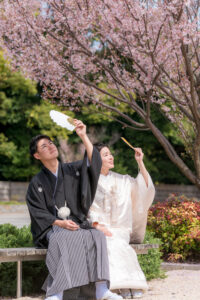 桜で人気の徳川園でロケーションフォトウェディング前撮り後撮りが安い