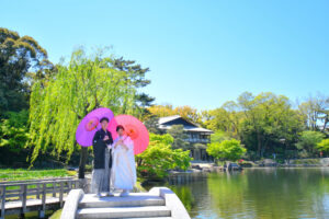 人気の徳川園ロケーション前撮りフォトウェディング名古屋和傘
