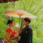 名古屋のフラリエで和装前撮り 雨の日の相合傘