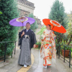 フラリエで前撮りロケーション 色打掛と紋服の和装を着て歩く
